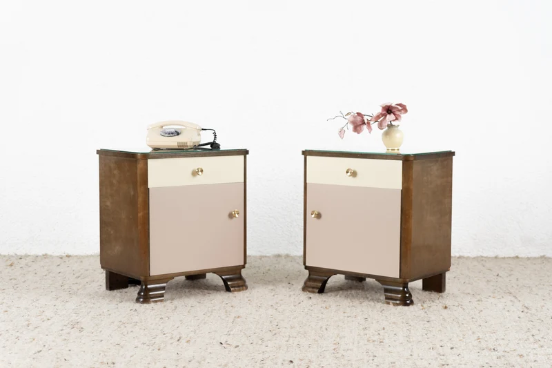Vintage 2er Set Nachttische Holz Antik Schlafzimmer Kommode Bett Schränkchen