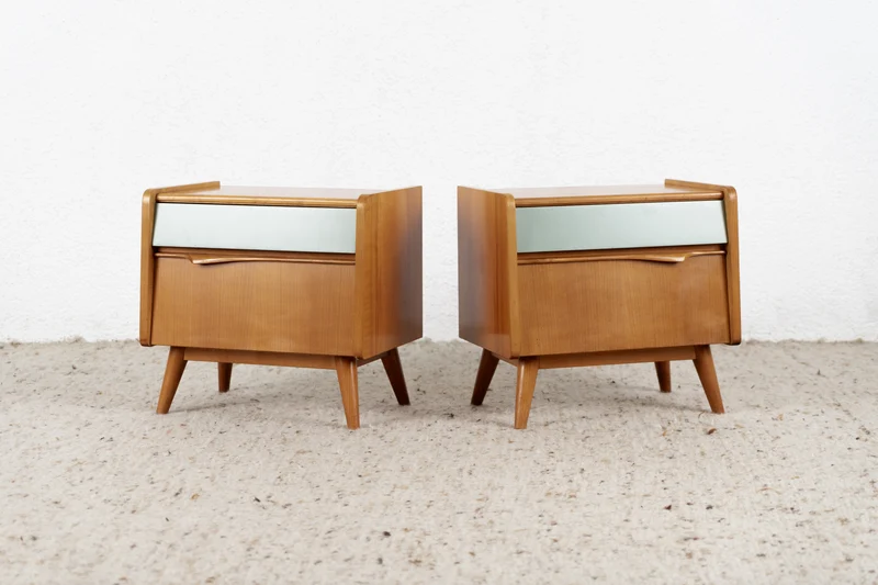 Vintage 2er Set Nachttische Mid Century Holz DDR 1960er Kommode Schlafzimmer Bett