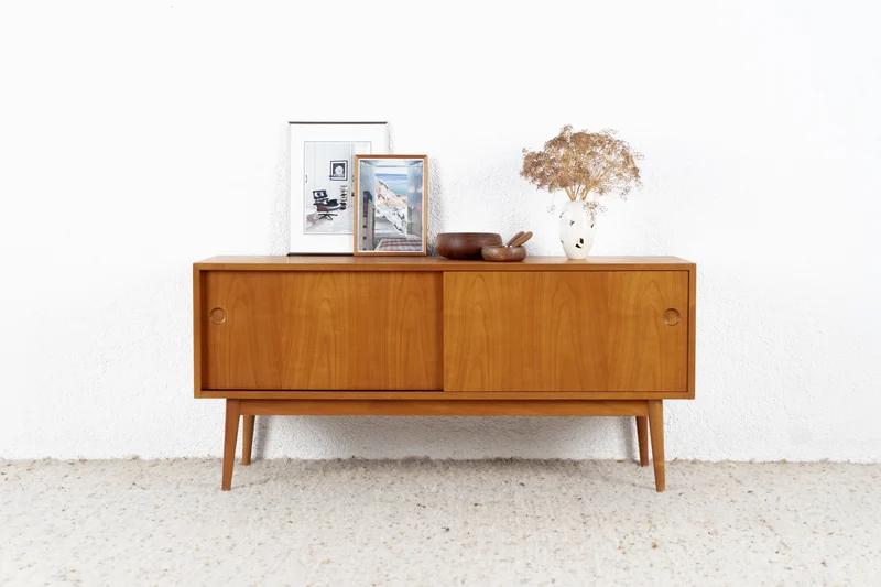 Vintage Sideboard Kommode Mid Century Holz Kirsch Schiebetüren