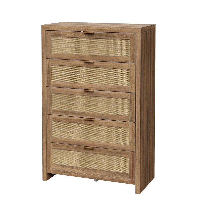 48'' Tall Dresser for Bedroom, Rattan Dresser with 5 Drawers, Boho Chest of Drawers- Yanosaku