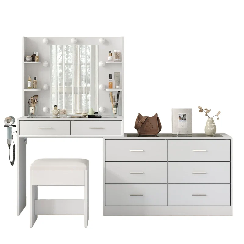 8-Drawer Mirror Vanity Desk - Yanosaku