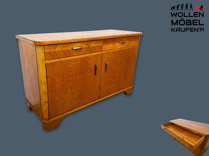 Formschöne 50er Jahre Kommode aus vollem Holz in Eiche mit Schublade I Sideboard Schrank Anrichte Wäschekommode Fernsehkommode TV Bank Board Mid-Century Vintage 60er I
