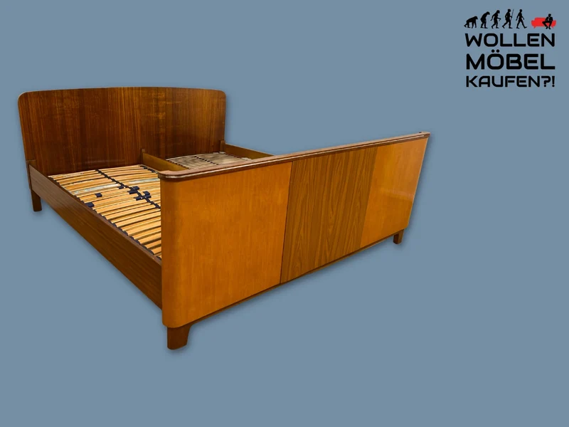 Stilvolles und sehr gut erhaltenes Mid-Century Bett mit Lattenrosten für zwei 90x190 Matratzen I Doppelbett Holzbett Bettrahmen Schlafzimmer 50er 60er Vintage Rockabilly I