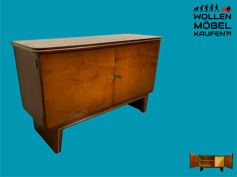 Hochwertiges 50er Jahre Sideboard mit Schubladen & Messingbeschlag I Vollholz I Kommode Schrank Anrichte Wäschekommode TV Lowboard Art Deco Mid-Century Rockabilly Vintage I
