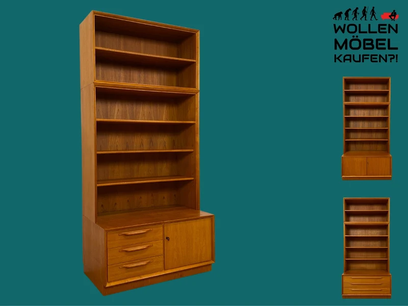 WMK I Hochwertiger Vintage Bücherschrank von Strobeck in skandinavischem Still mit Schubladen I Teakholz I Bücherregal Regal Holzregal Danish Design Mid-Century Vintage Teak I