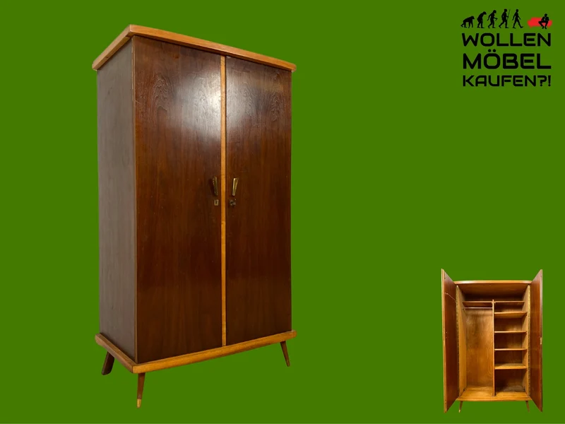 Besonders schöner dunkler Mid-Century Kleiderschrank mit perfekter Aufteilung I Schrank Wäscheschrank Kleiderschrank Wardrobe Garderobe Flurschrank 50er 60er Vintage I