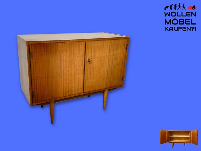 Minimalistische Mid-Century Kommode aus 1962 mit konischen Beinen & verstellbarem Regalboden I Sideboard Schrank TV Board Lowboard Wäschekommode Vintage 50er 60er Retro I Berlin Stuttgart Mainz
