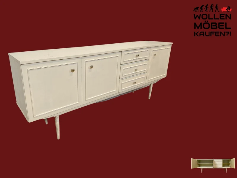 Sehr schönes weißes 70er Jahre Sideboard mit Schubladen & hübschen Originalgriffen I Kommode Anrichte Schrank TV Lowboard Bank Fernsehkommode Wäschekommode Retro Vintage I