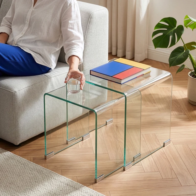 Satztisch Kariengem 2-tlg. Glas [en.casa]