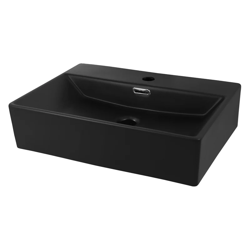 Waschbecken Rechteckig mit Überlauf 51,5x36x13 cm Schwarz aus Keramik LuxeBath