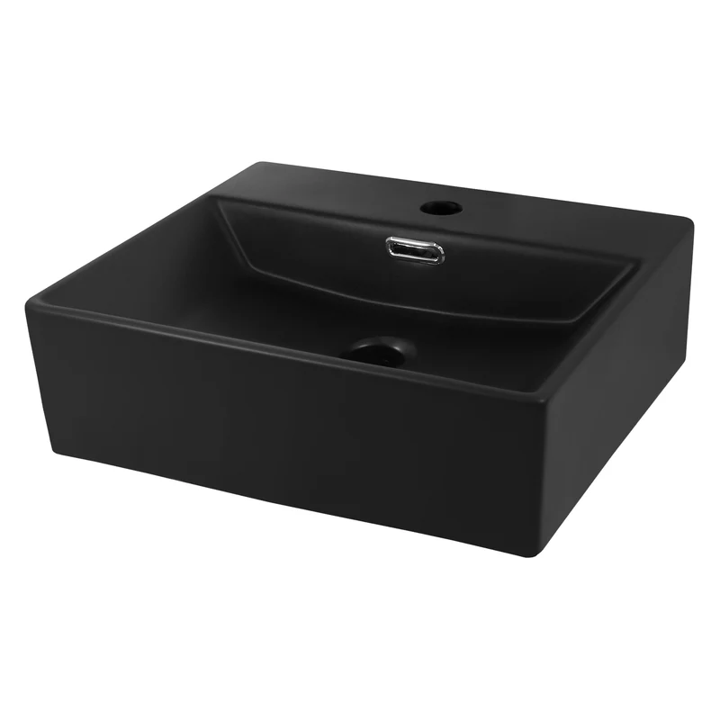 Waschbecken Eckig mit Überlauf 41,5x36x13 cm Schwarz aus Keramik LuxeBath