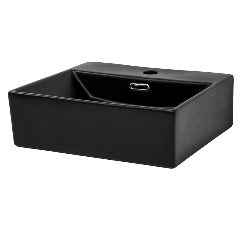 Waschbecken inkl. Ablaufgarnitur Schwarz mit Überlauf 41,5x36x13 cm Schwarz aus Keramik LuxeBath