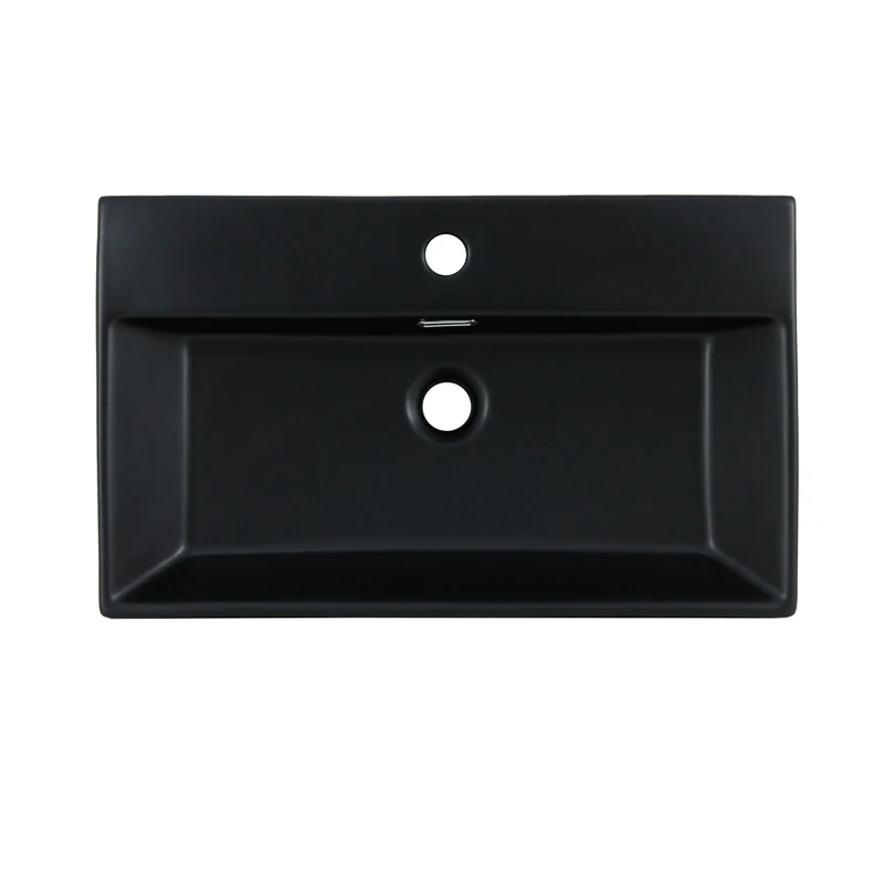 Waschbecken inkl. Ablaufgarnitur Schwarz mit Überlauf 60,5x36,5x13 cm Schwarz aus Keramik LuxeBath