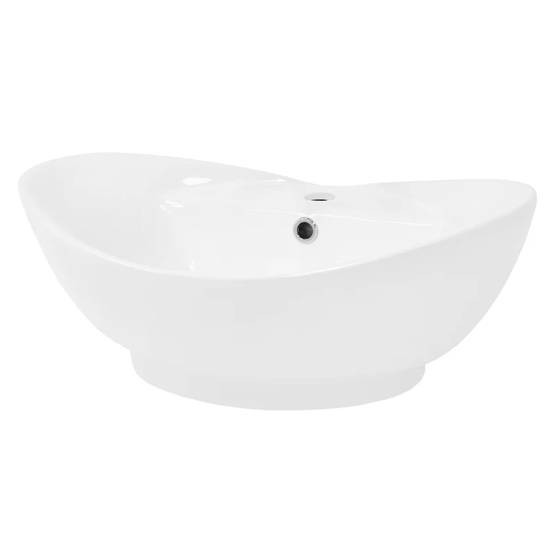 LuxeBath | Waschbecken Oval mit Überlauf 590x395x205 mm aus Keramik Waschplatz Handwaschbecken für das Badezimmer