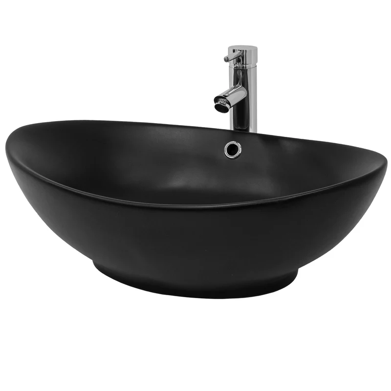 LuxeBath | Waschbecken Oval mit Überlauf aus Keramik Waschplatz Handwaschbecken für das Badezimmer