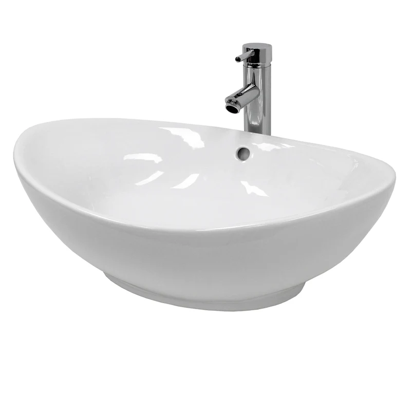 Waschbecken inkl. Ablaufgarnitur Weiß mit Überlauf 59x39x20 cm Weiß aus Keramik LuxeBath