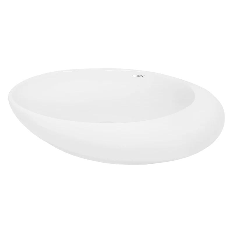 LuxeBath | Waschbecken Oval ohne Überlauf 585x375x145 mm aus Keramik Waschplatz Handwaschbecken für das Badezimmer