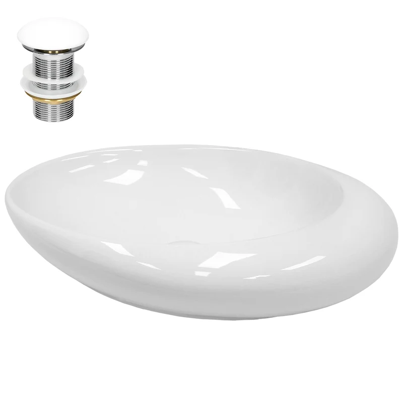 Waschbecken inkl. Ablaufgarnitur Weiß ohne Überlauf 58,5x37,5x14,5 cm Weiß aus Keramik LuxeBath
