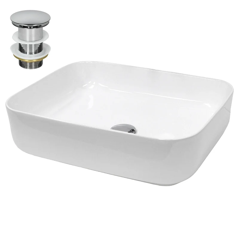 Waschbecken inkl. Ablaufgarnitur ohne Überlauf 50,5x39,5x13,5 cm Weiß aus Keramik LuxeBath