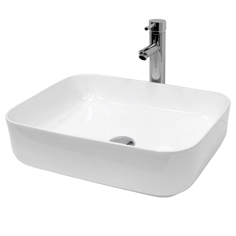Waschbecken inkl. Ablaufgarnitur ohne Überlauf 50,5x39,5x13,5 cm Weiß aus Keramik LuxeBath