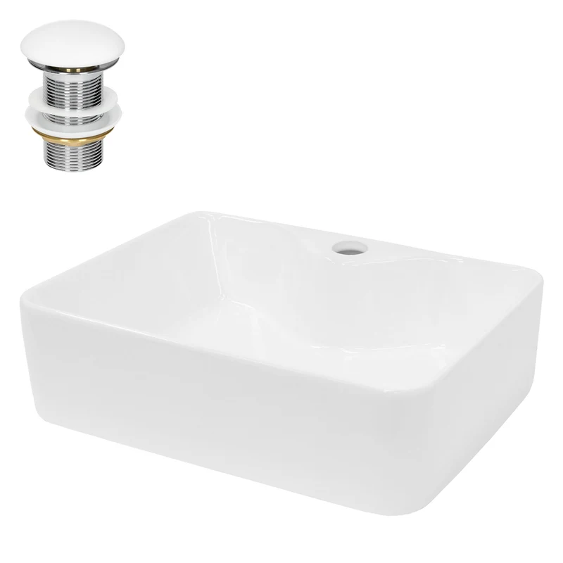 Waschbecken inkl. Ablaufgarnitur Weiß ohne Überlauf 48x38x14 cm Weiß aus Keramik LuxeBath