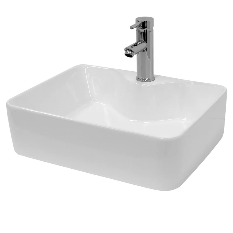 Waschbecken inkl. Ablaufgarnitur Silber ohne Überlauf 48x38x14 cm Weiß aus Keramik LuxeBath