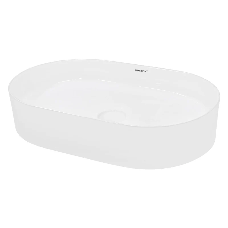 LuxeBath | Waschbecken Oval ohne Überlauf 605x380x125 mm aus Keramik Waschplatz Handwaschbecken für das Badezimmer