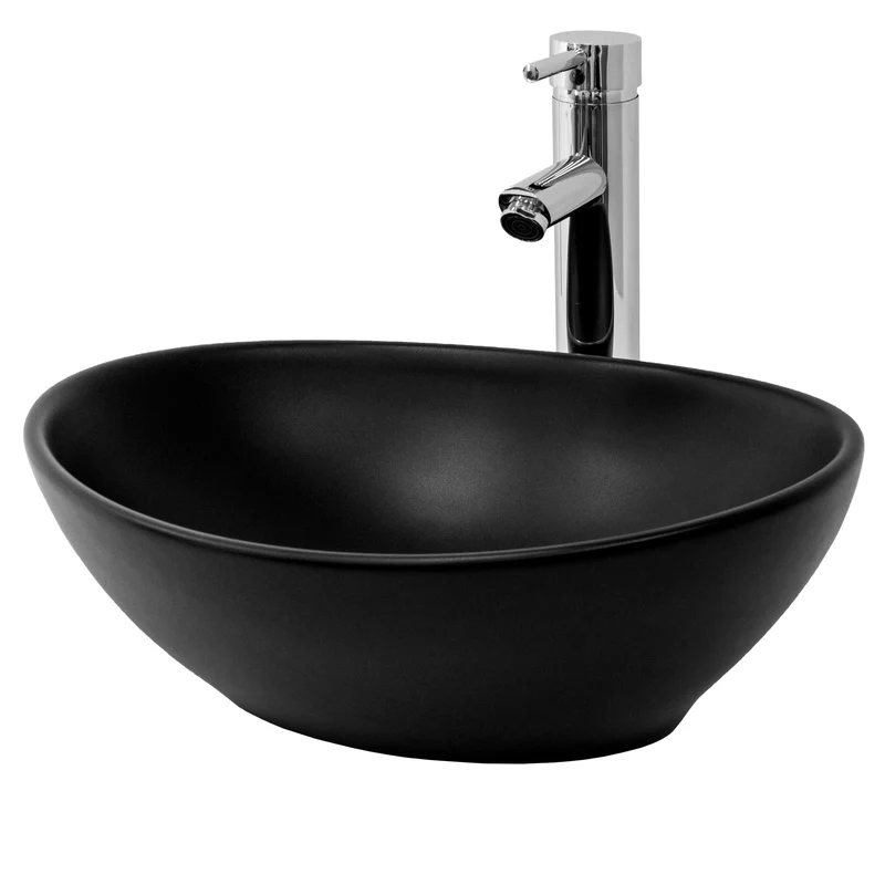 Waschbecken Oval ohne Überlauf 41x33,5x14,5 cm Schwarz aus Keramik LuxeBath