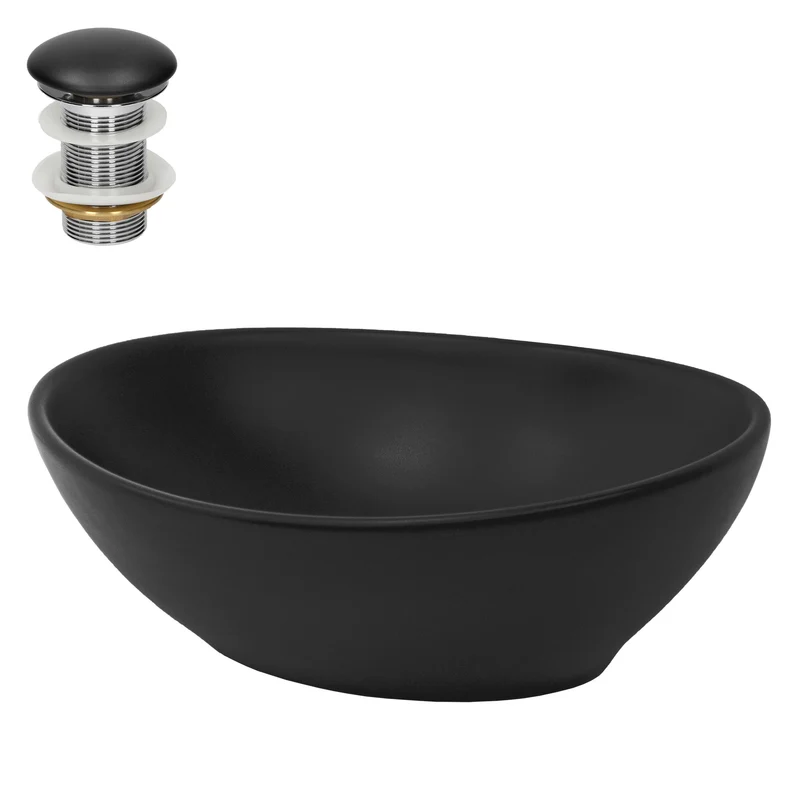 Waschbecken inkl. Ablaufgarnitur Schwarz ohne Überlauf 41x33,5x14,5 cm Schwarz aus Keramik LuxeBath
