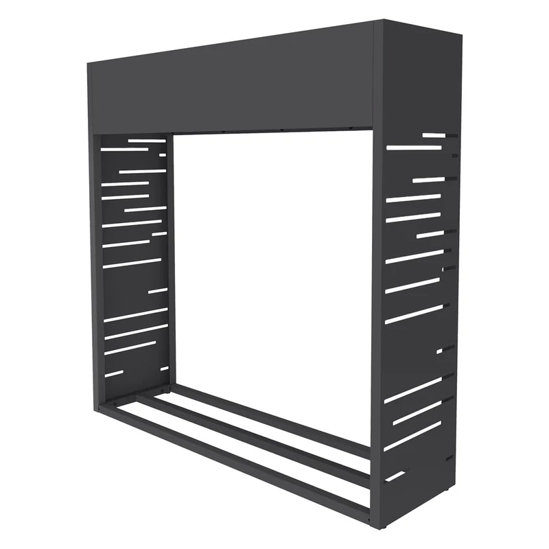 ML-DESIGN | Kaminholzregal Außen mit Pflanzkasten 112x30x111 cm Stahl verzinkt Anthrazit Brennholzregal Metall Holzstapelhilfe wetterfest Holzlager