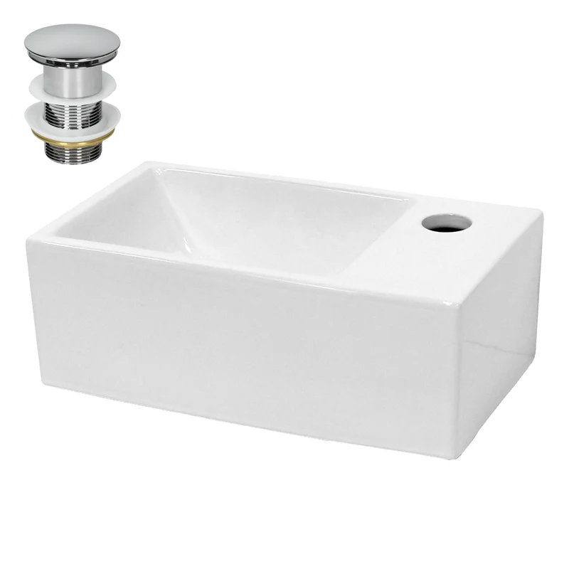 Waschbecken inkl. Ablaufgarnitur Silber ohne Überlauf 35x20,5x12,5 cm Weiß aus Keramik LuxeBath