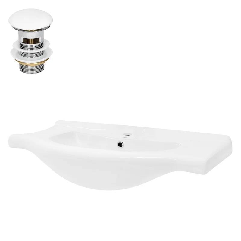 Waschbecken inkl. Ablaufgarnitur Weiß mit Überlauf 86x51,5x21,5 cm Weiß aus Keramik LuxeBath