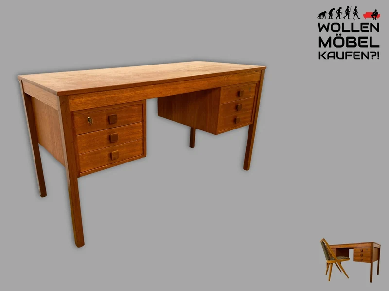 WMK I Stilvoller skandinavischer Mid-Century Designer Schreibtisch von Domino Møbler in Teakholz
