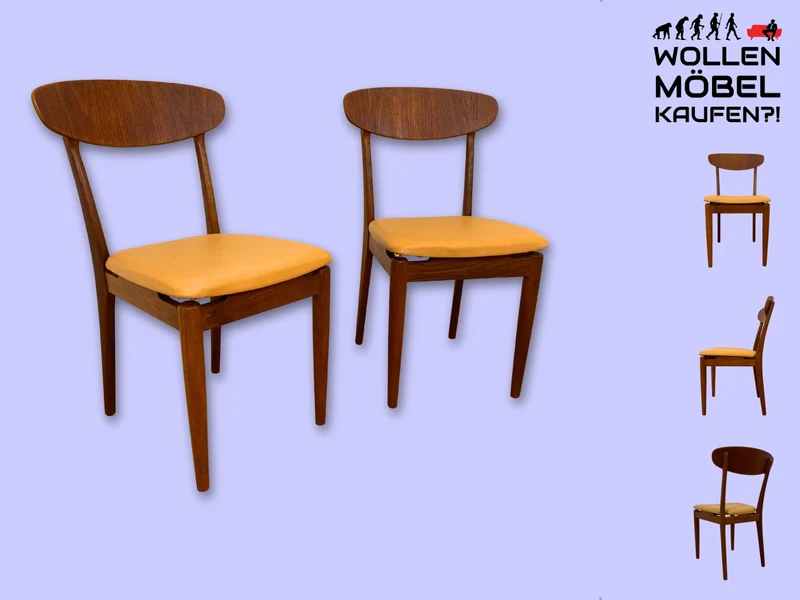 WMK I Stilvoller skandinavischer Mid-Century Designer Esszimmerstuhl von Farstrup aus Teakholz mit Kunstleder Bezug
