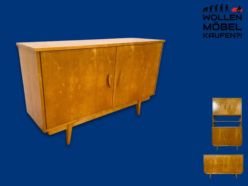 Stilvolles helles Mid-Century Sideboard aus vollem Holz in Birke mit hübschen Holzgriffen