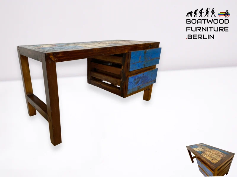 Boatwood by WMK I Besonderer Schreibtisch handgefertigt aus altem Bootsholz I Teakholz massiv in Originalfarbe I Arbeitstisch Bürotisch Arbeitsplatz Computertisch Desk Bootsmöbel I Berlin Bayern Köln