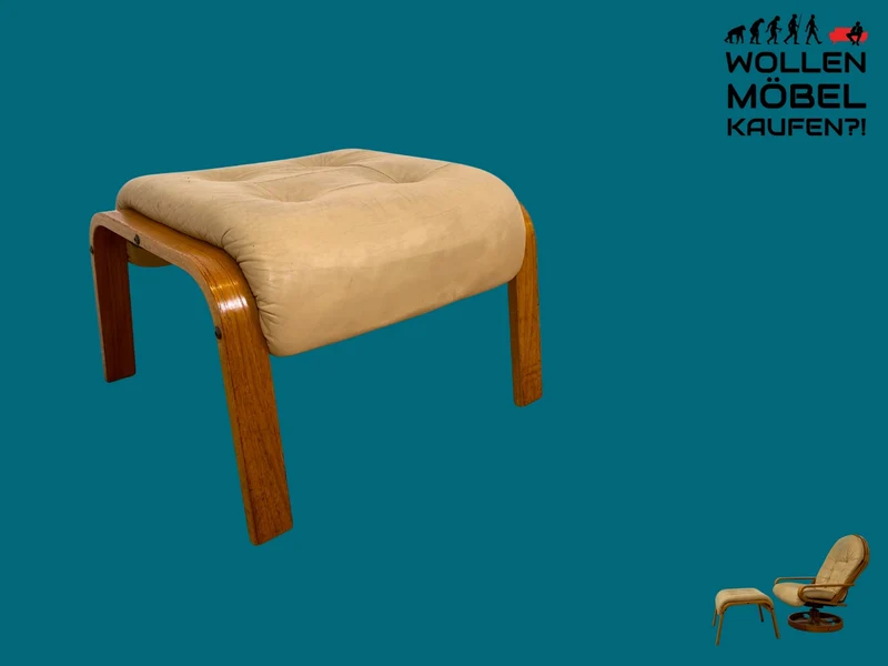 Eleganter norwegischer Designer Fußhocker von Rybo Rykken mit beigem Echtleder Bezug