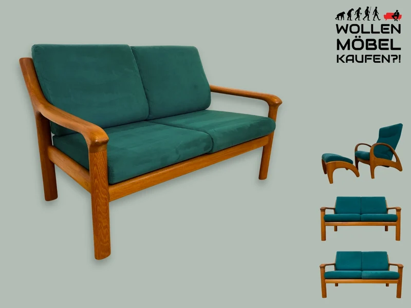 WMK I Hochwertiges skandinavisches Designersofa von Holstebro Møbelfabrik in Petrol Blau I Teakholz