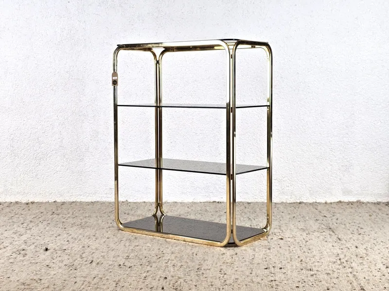 HOLLYWOOD REGENCY REGAL gold rauchglas vintage mid century schrank bücher metall messing