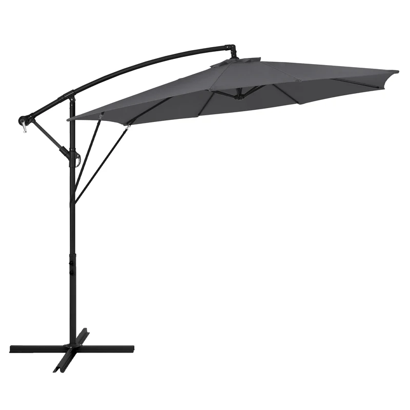 Ampelschirm Ø 300 cm Anthrazit 360° Alu Sonnenschirm mit Kurbel, Abdeckung & Ständer ML-Design