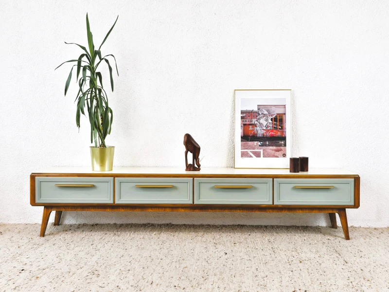 MID CENTURY LOWBOARD Tv Sideboard Nuss Holz vintage Kommode Schubladen