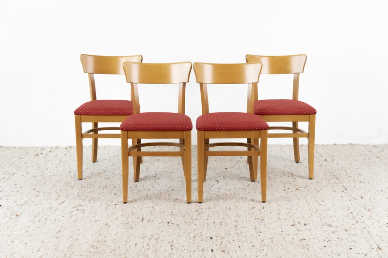 4er Set Vintage Stühle Massivholz Buche Polster Rot