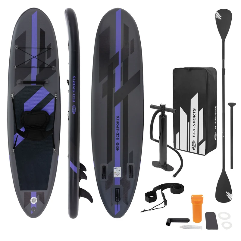 Stand Up Paddle aufblasbares SUP Board mit Kajak Sitz 320x82x15 cm in Schwarz aus PVC inkl. Pumpe und Tragetasche