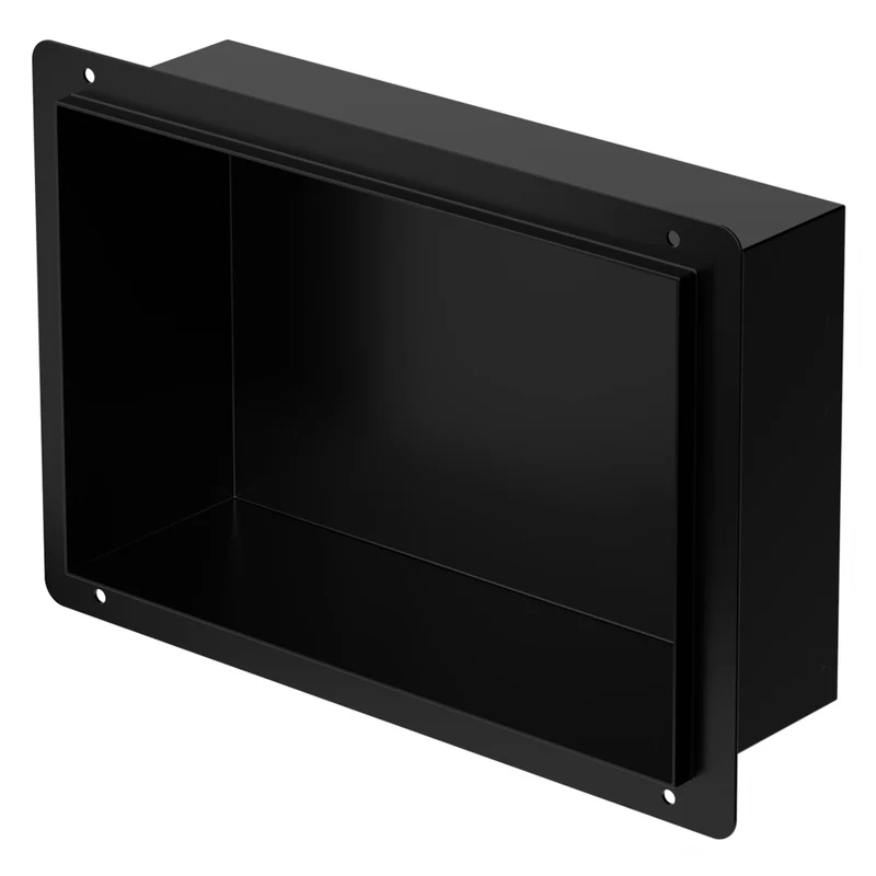 Duschnische 30x20 cm Schwarz aus Edelstahl Unterputz Rahmen Wandnische Duschablage LuxeBath