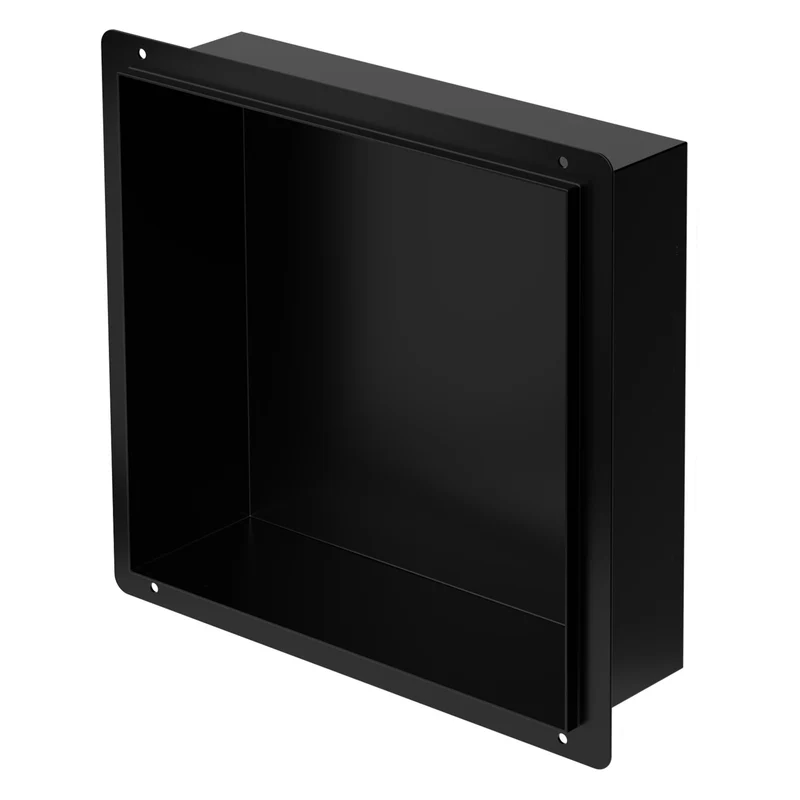 Duschnische 30x30 cm Schwarz aus Edelstahl Unterputz Rahmen Wandnische Duschablage LuxeBath
