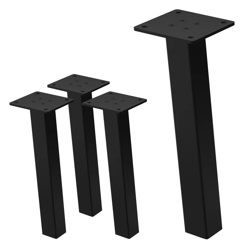 4er Set Tischbeine schräg H30 cm Schwarz glänzend aus pulverbeschichtetem Stahl eckig Profil 4x4 cm I-Form ML-Design