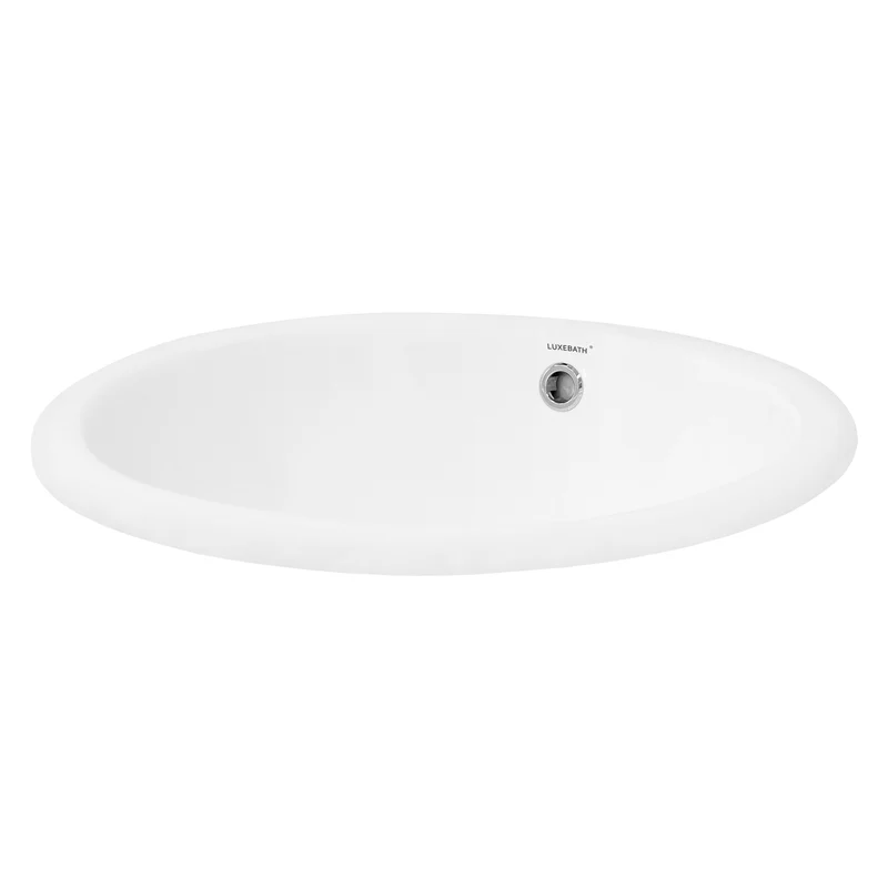 Waschbecken Oval mit Überlauf 49x40,5x19,5 cm Weiß aus Keramik LuxeBath