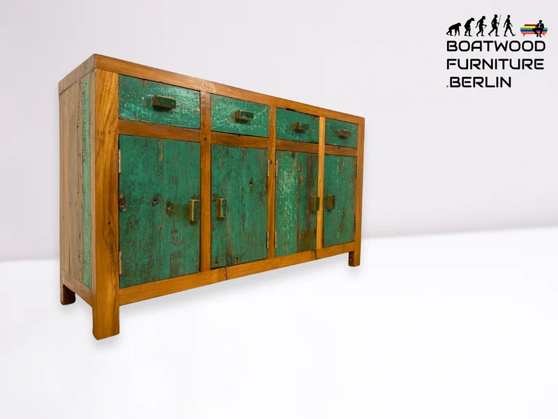 Boatwood by WMK I Nachhaltiges Sideboard handgefertigt aus altem Bootsholz mit Schubladen