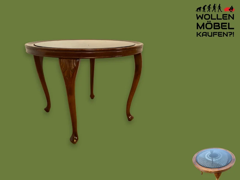 Eleganter und handverzierter runder Chippendale Couchtisch mit Wiener Sonnengeflecht