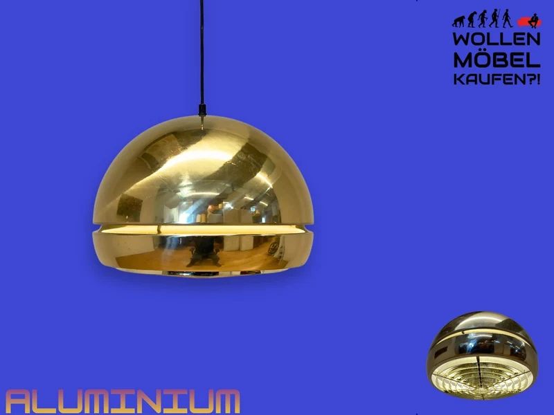 WMK I Seltene goldene skandinavische 70er Jahre Space Age Hängelampe aus Aluminium